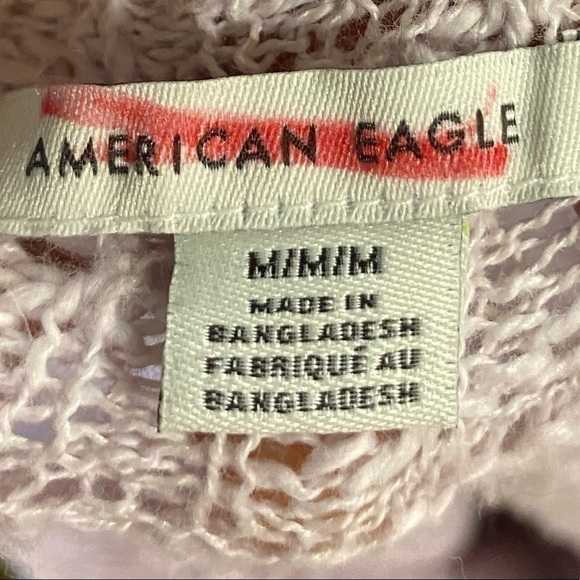 American Eagle Women's Open Stitch Knit Sweater Size M Pink V Neck Crochet - Picture 8 of 10